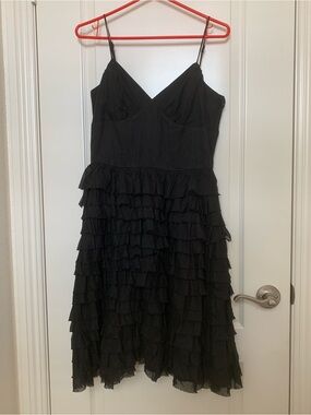 Betsey Johnson Evening Black Tiered Ruffle Dress Size 10 Spaghetti Strap